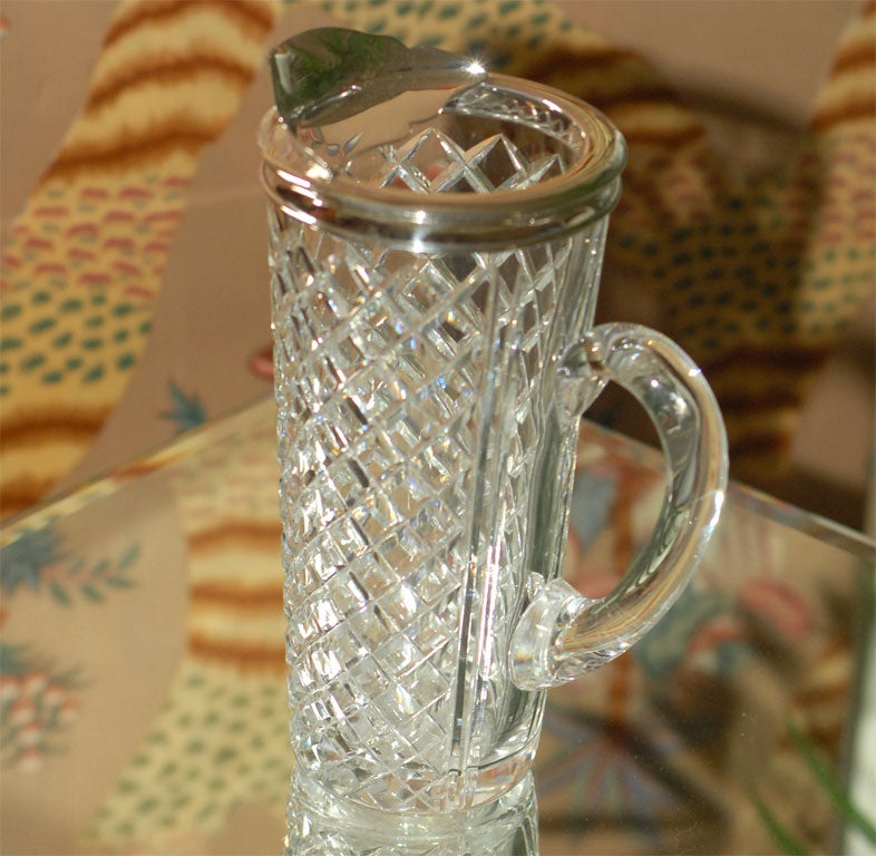 English Hawkes Cut Crystal and Sterling Cocktail Pitcher For Sale